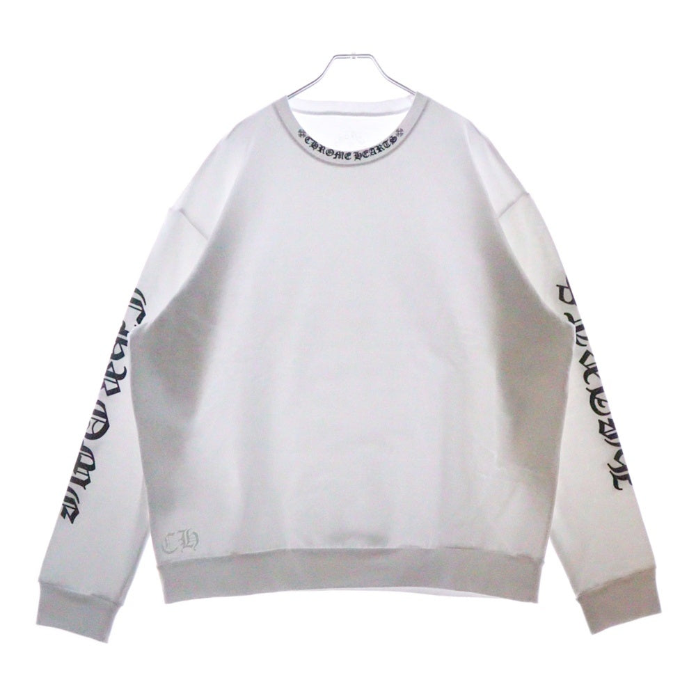 CHROME HEARTS(クロムハーツ) NECK LOGO PRINT SWEATSHIRT ネックロゴプリント クルーネックスウェット トレーナー ホワイト