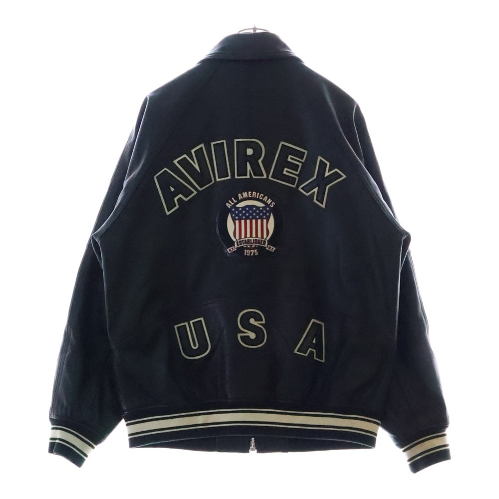AVIREX(アヴィレックス) VARSITY LIGHT SIGNATURE LEATHER JACKET ラムスキン ロゴパッチ シングルレザージャケット ブラック 783-4950016