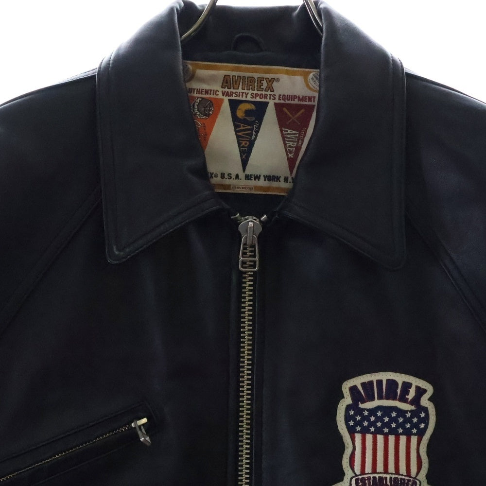AVIREX(アヴィレックス) VARSITY LIGHT SIGNATURE LEATHER JACKET ラムスキン ロゴパッチ シングルレザージャケット ブラック 783-4950016