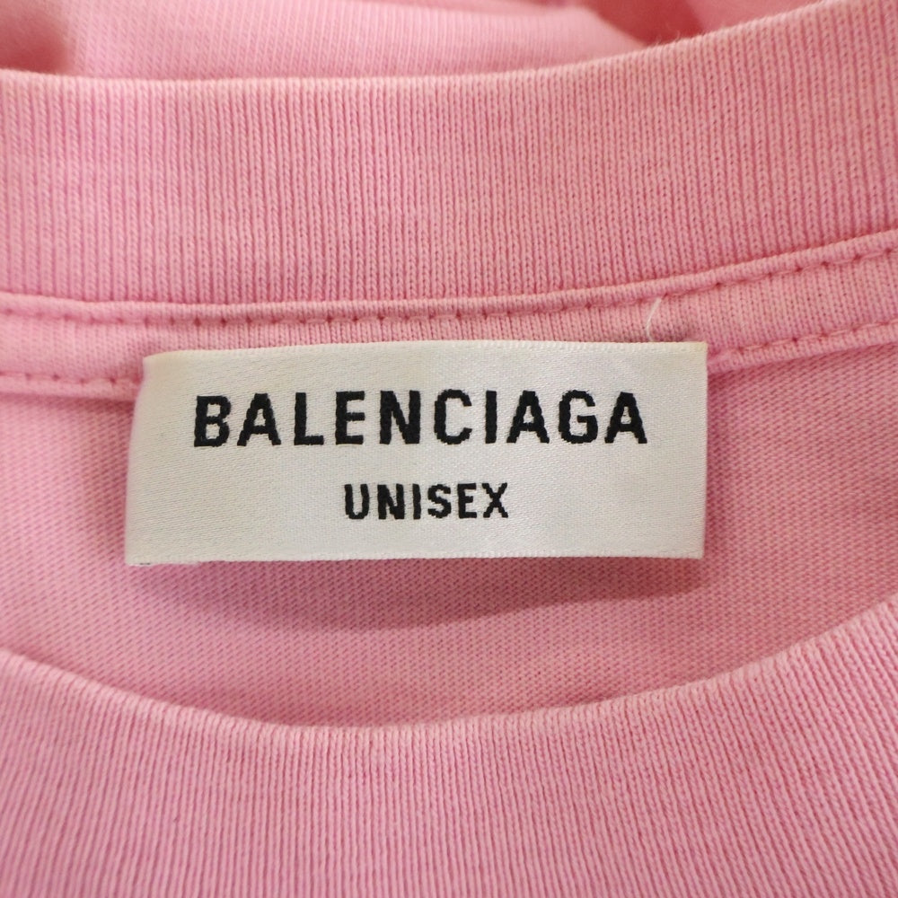 BALENCIAGA(バレンシアガ) Logo With Heart T-Shirt ハートロゴ刺繍ダメージ加工半袖Tシャツ ピンク 612965 TLVC3