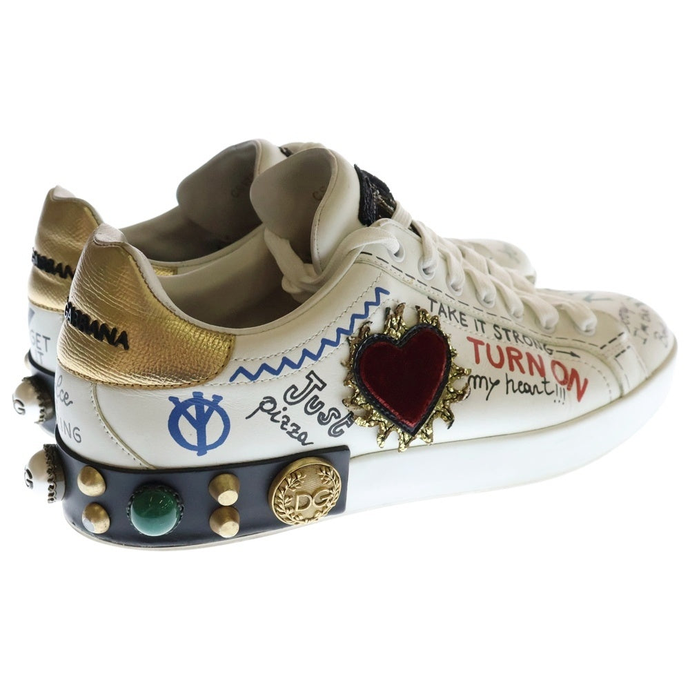 DOLCE & GABBANA(ドルチェアンドガッバーナ) Portofino スタッズ装飾レザーローカットスニーカー ホワイト CS1759