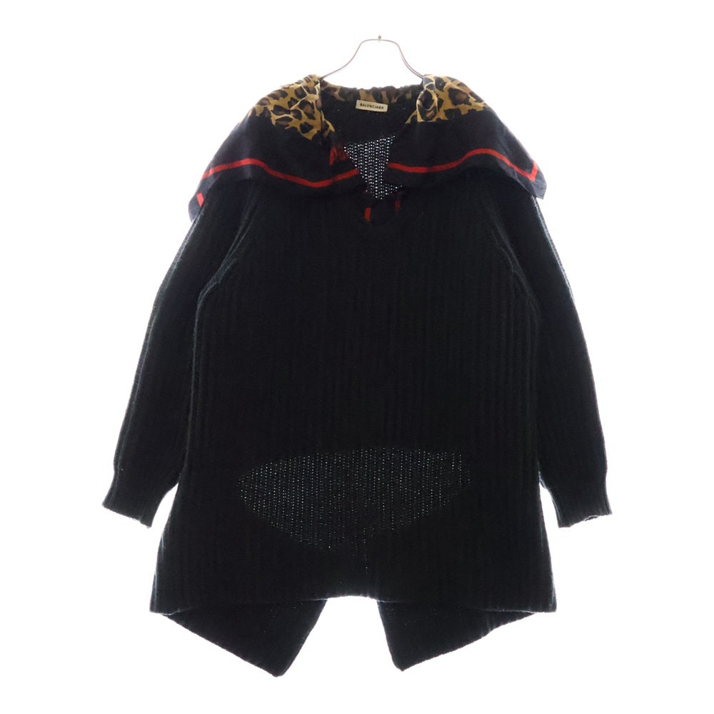 BALENCIAGA(バレンシアガ) Wool Knit Sweater シルクスカーフレイヤード Vネックウールニットセーター ブラック 529068 T1488
