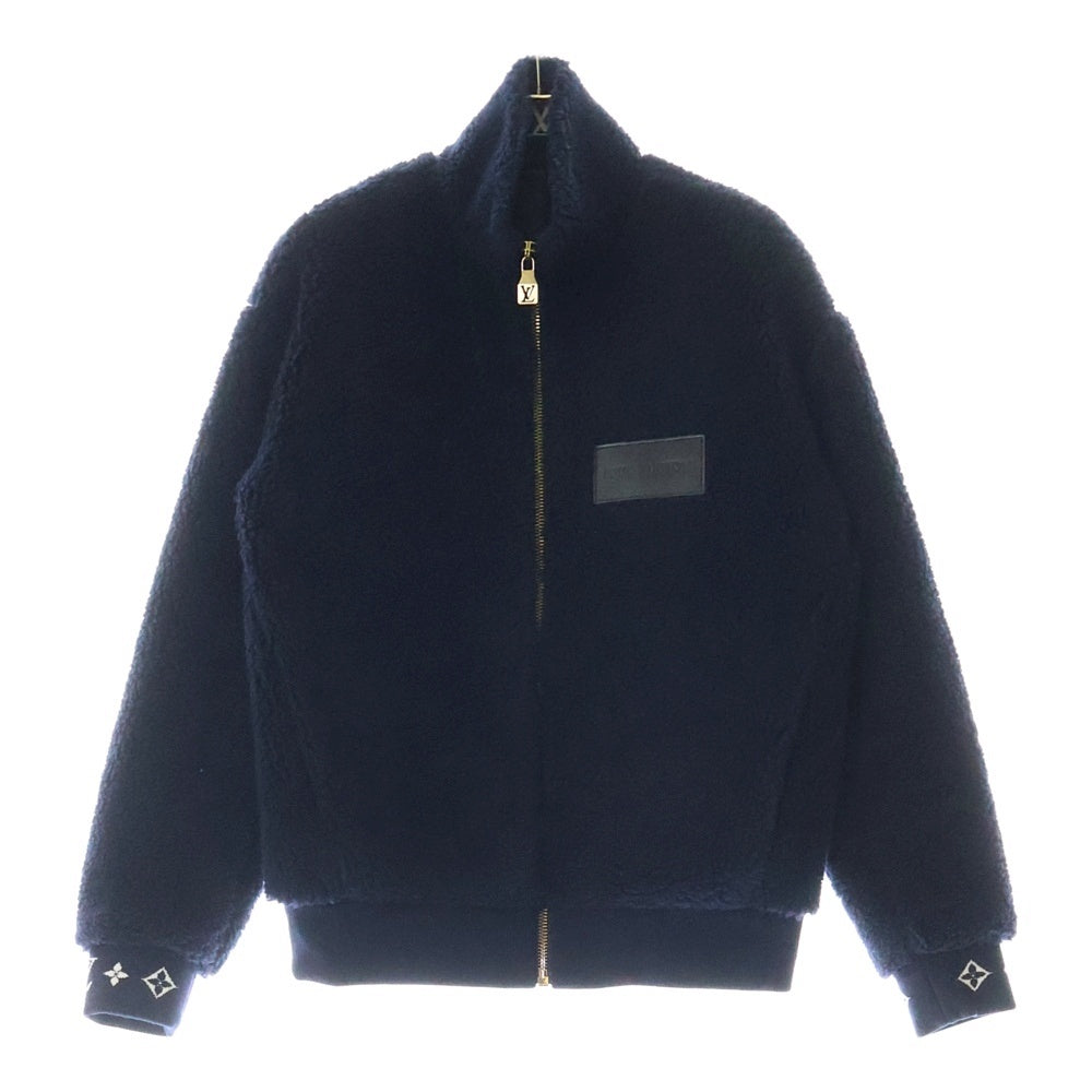 LOUIS VUITTON(ルイヴィトン) 25SS ロゴレザー 裏地モノグラム ボアジャケット ジップアップブルゾン ネイビー RM251Q TDK HSY42W