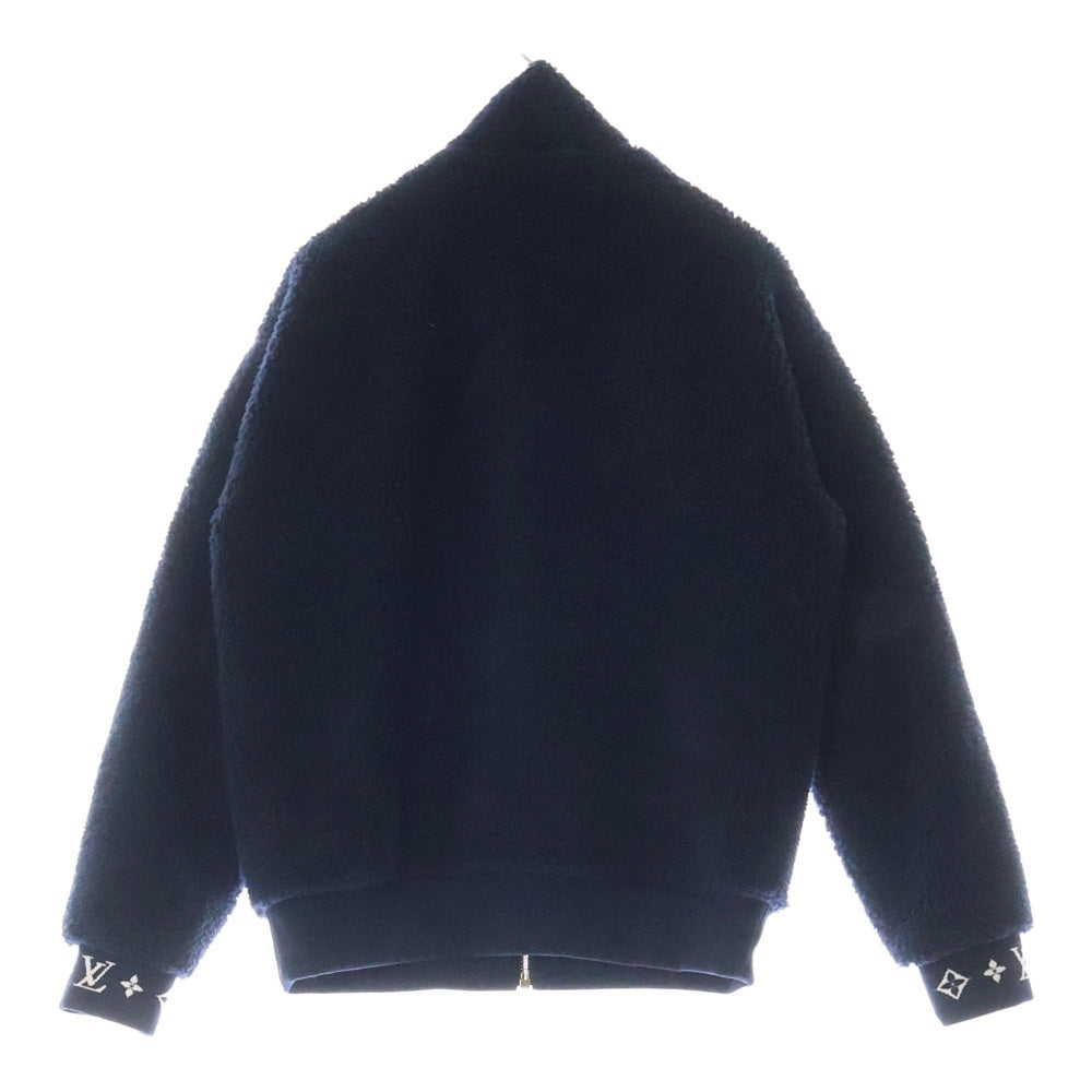 LOUIS VUITTON(ルイヴィトン) 25SS ロゴレザー 裏地モノグラム ボアジャケット ジップアップブルゾン ネイビー RM251Q TDK HSY42W