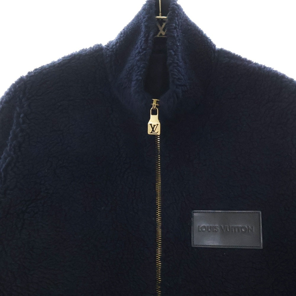 LOUIS VUITTON(ルイヴィトン) 25SS ロゴレザー 裏地モノグラム ボアジャケット ジップアップブルゾン ネイビー RM251Q TDK HSY42W