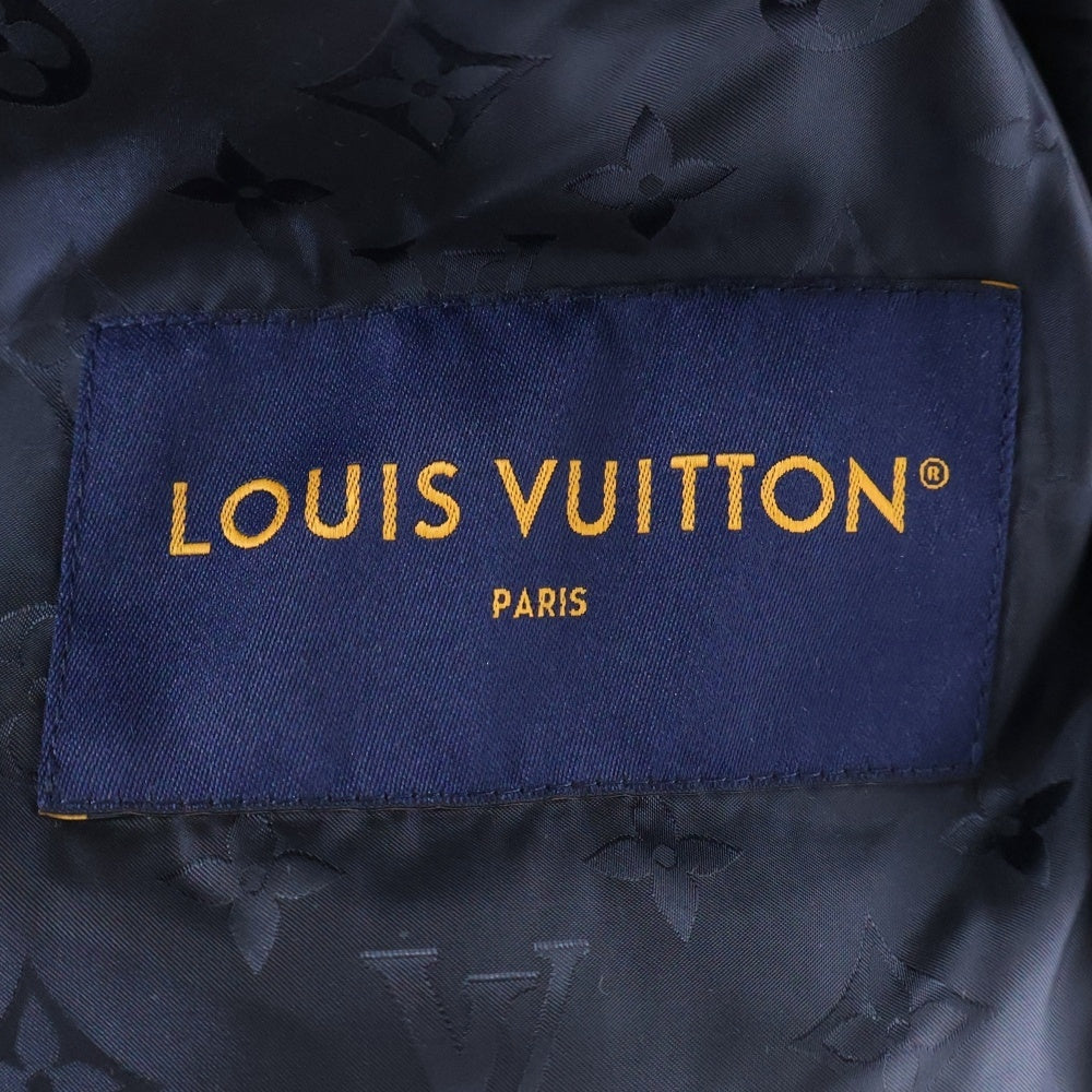 LOUIS VUITTON(ルイヴィトン) 25SS ロゴレザー 裏地モノグラム ボアジャケット ジップアップブルゾン ネイビー RM251Q TDK HSY42W