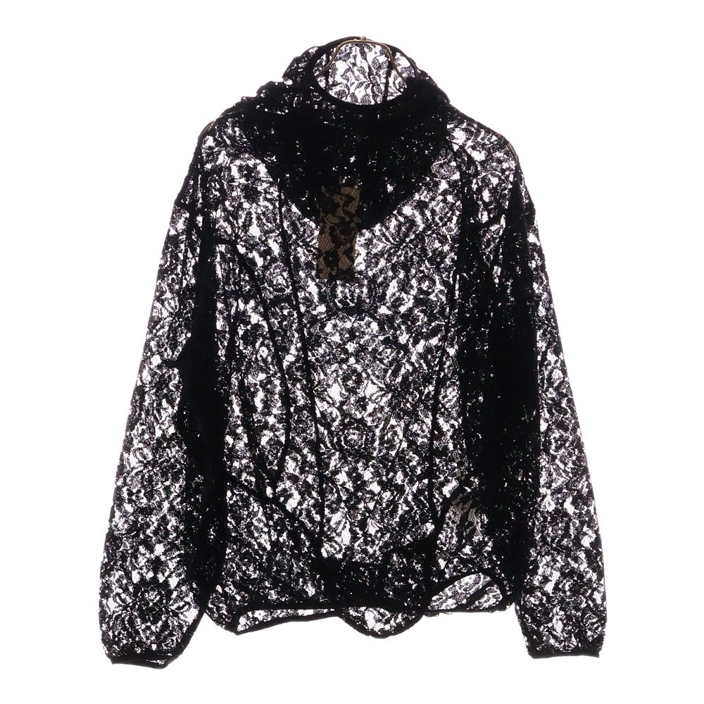 JUNTAE KIM(ジュンテ キム) 25SS DRAPED LACE HOODIE ドロップド レース フーディ プルオーバースウェット ブラック jtk_ss25_h06-bl