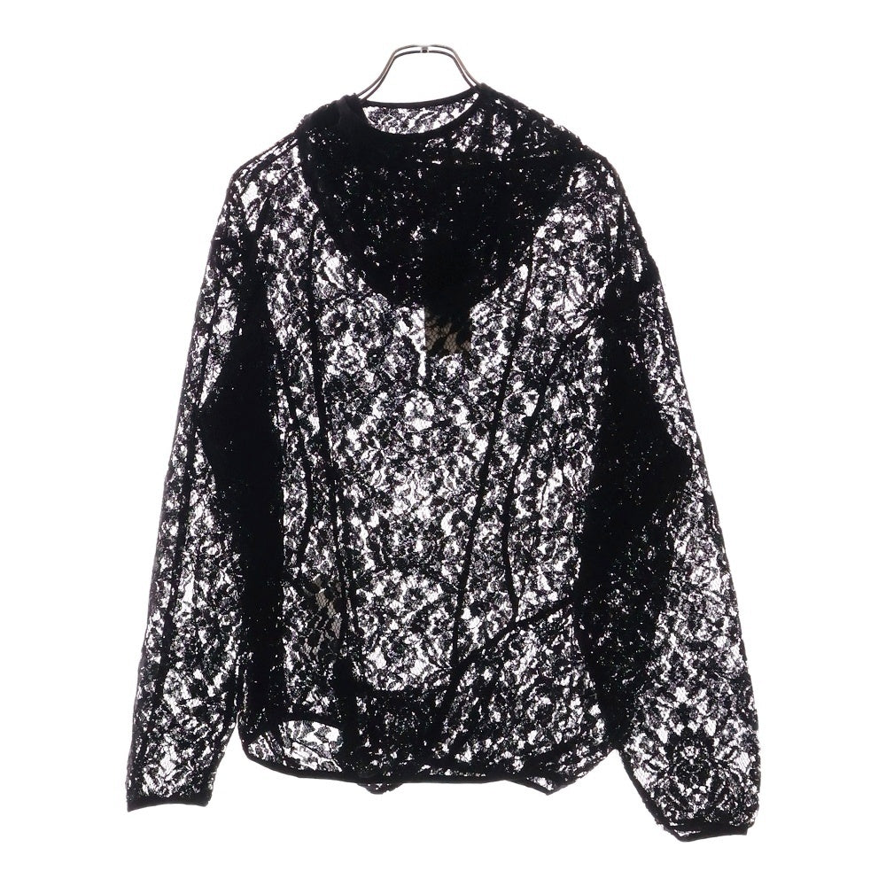 JUNTAE KIM(ジュンテ キム) 25SS DRAPED LACE HOODIE ドロップド レース フーディ プルオーバースウェット ブラック jtk_ss25_h06-bl