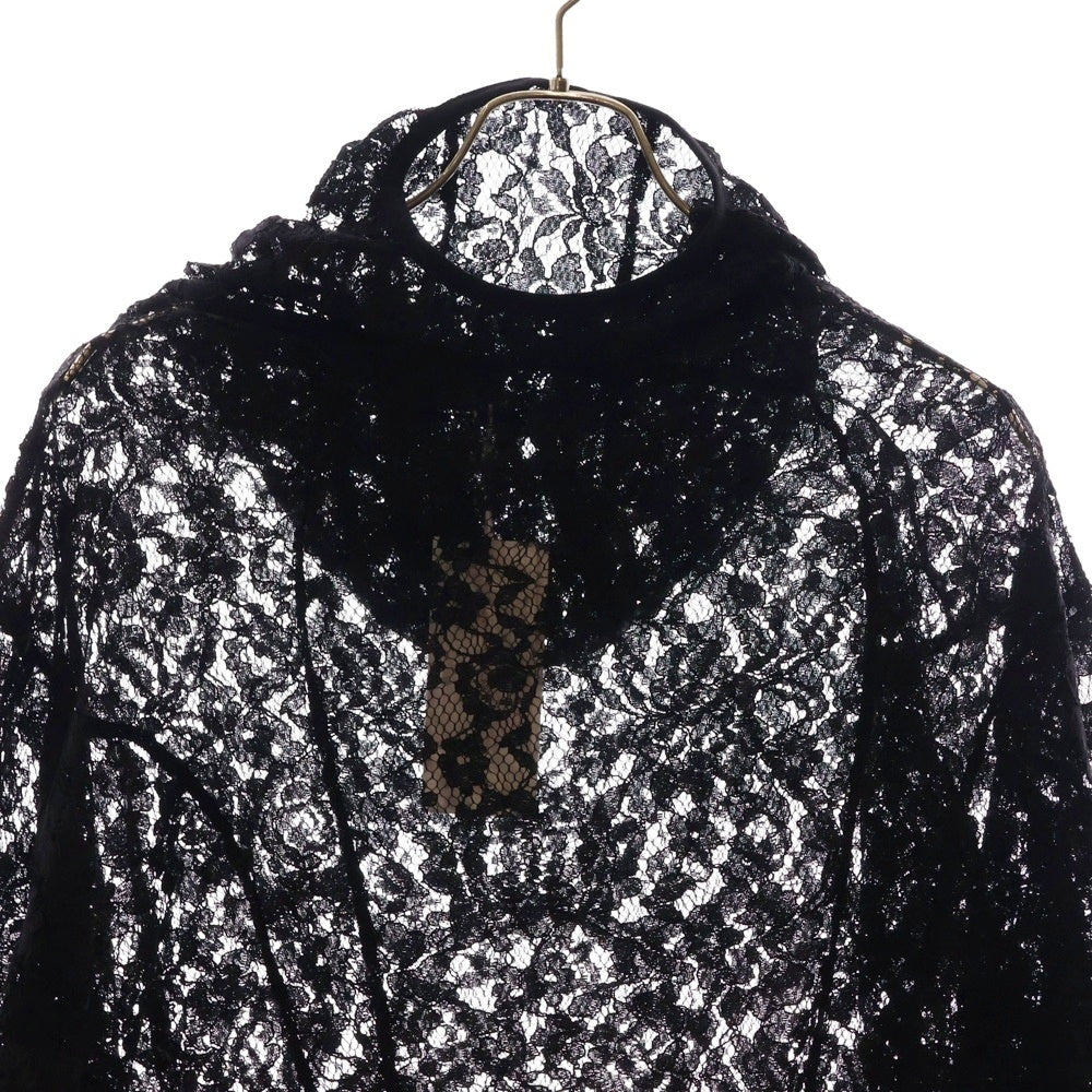 JUNTAE KIM(ジュンテ キム) 25SS DRAPED LACE HOODIE ドロップド レース フーディ プルオーバースウェット ブラック jtk_ss25_h06-bl