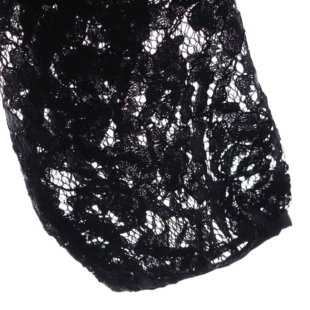 JUNTAE KIM(ジュンテ キム) 25SS DRAPED LACE HOODIE ドロップド レース フーディ プルオーバースウェット ブラック jtk_ss25_h06-bl