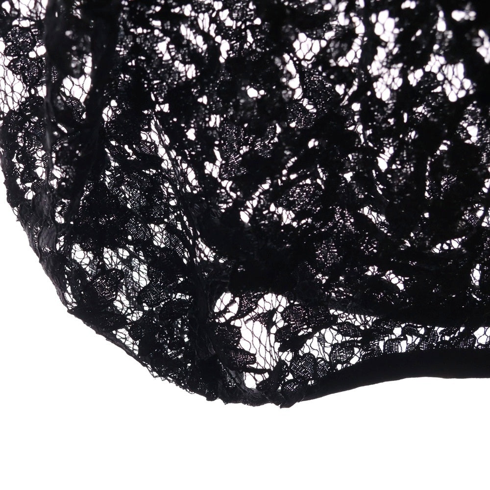 JUNTAE KIM(ジュンテ キム) 25SS DRAPED LACE HOODIE ドロップド レース フーディ プルオーバースウェット ブラック jtk_ss25_h06-bl