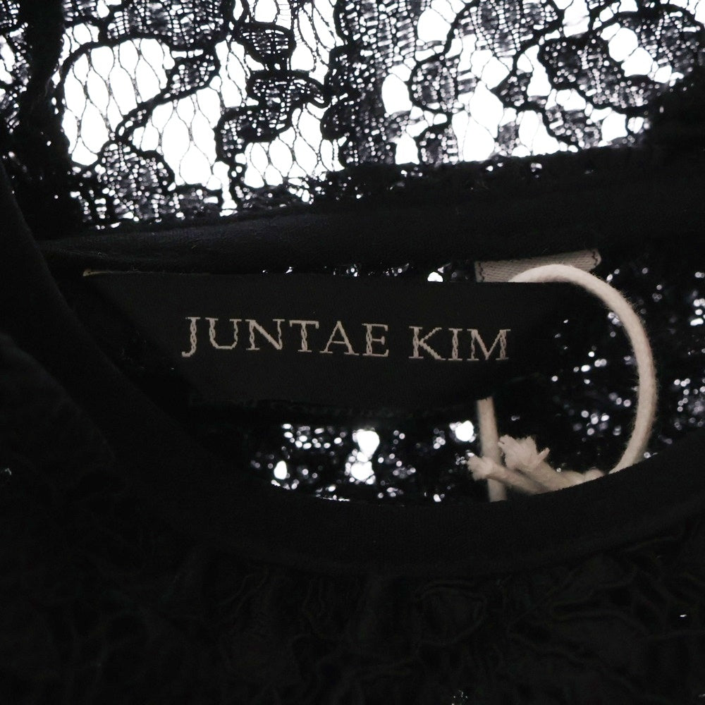 JUNTAE KIM(ジュンテ キム) 25SS DRAPED LACE HOODIE ドロップド レース フーディ プルオーバースウェット ブラック jtk_ss25_h06-bl