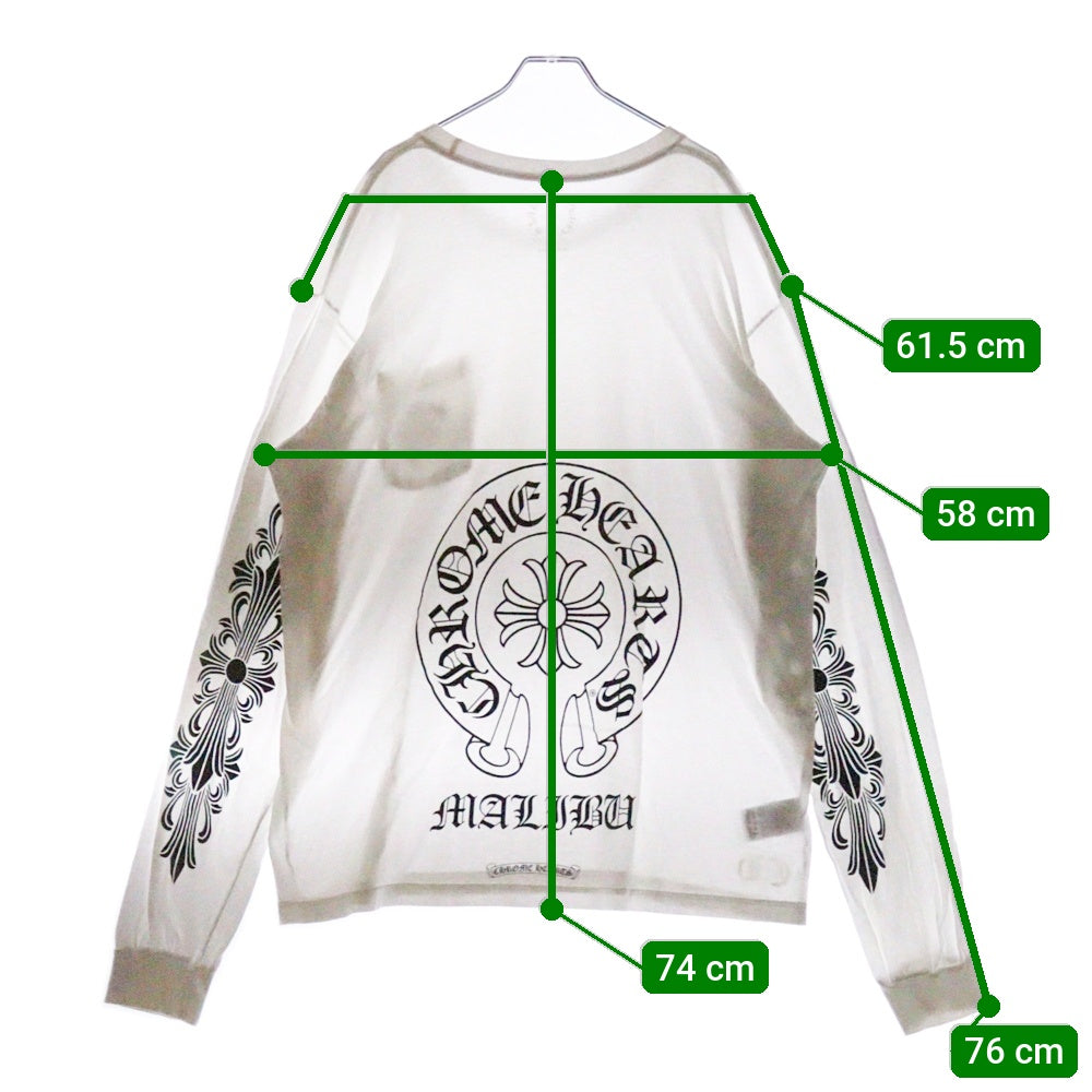CHROME HEARTS(クロムハーツ) CH LS T-SHIRT LTD MALIBU マリブ限定 バックホースシュー アームフローラルプリント 長袖Tシャツ ロンT ホワイト