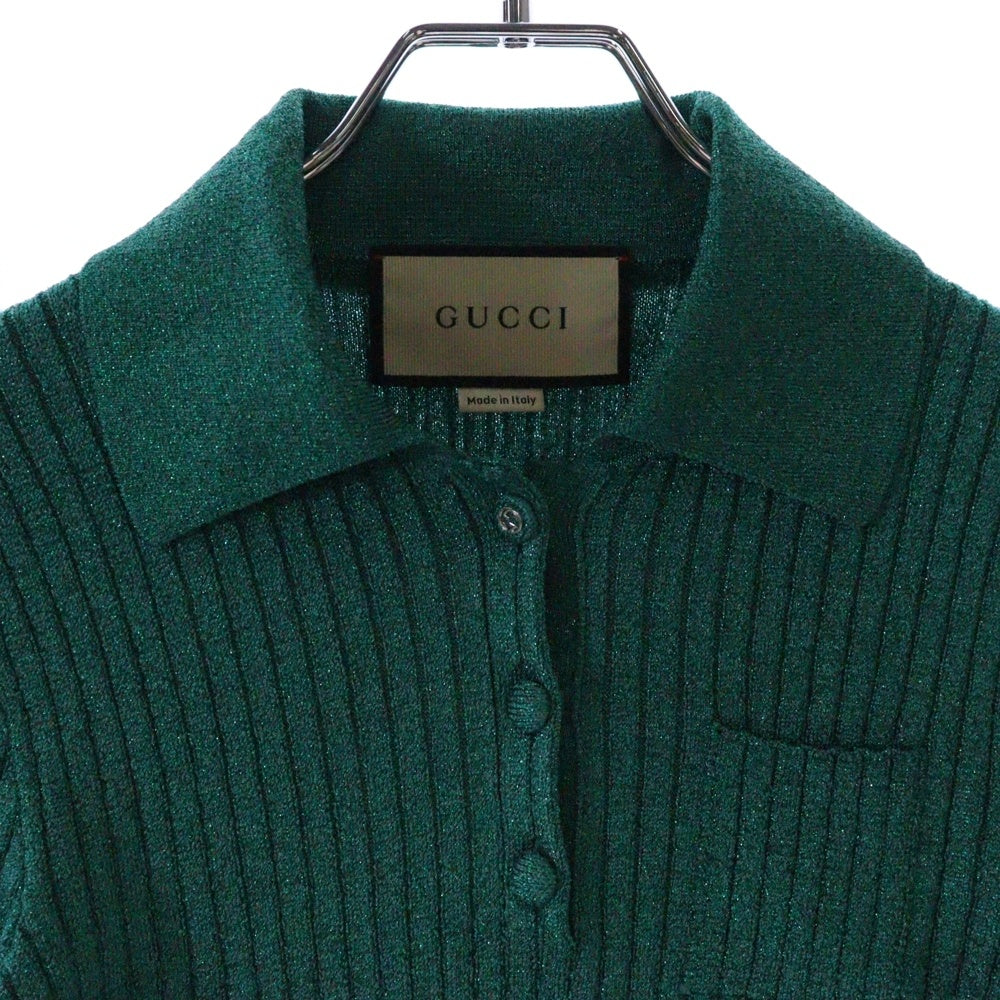 GUCCI(グッチ) RIBBED TOP リブニット 半袖ニットシャツ グリーン 775479 XKDWD