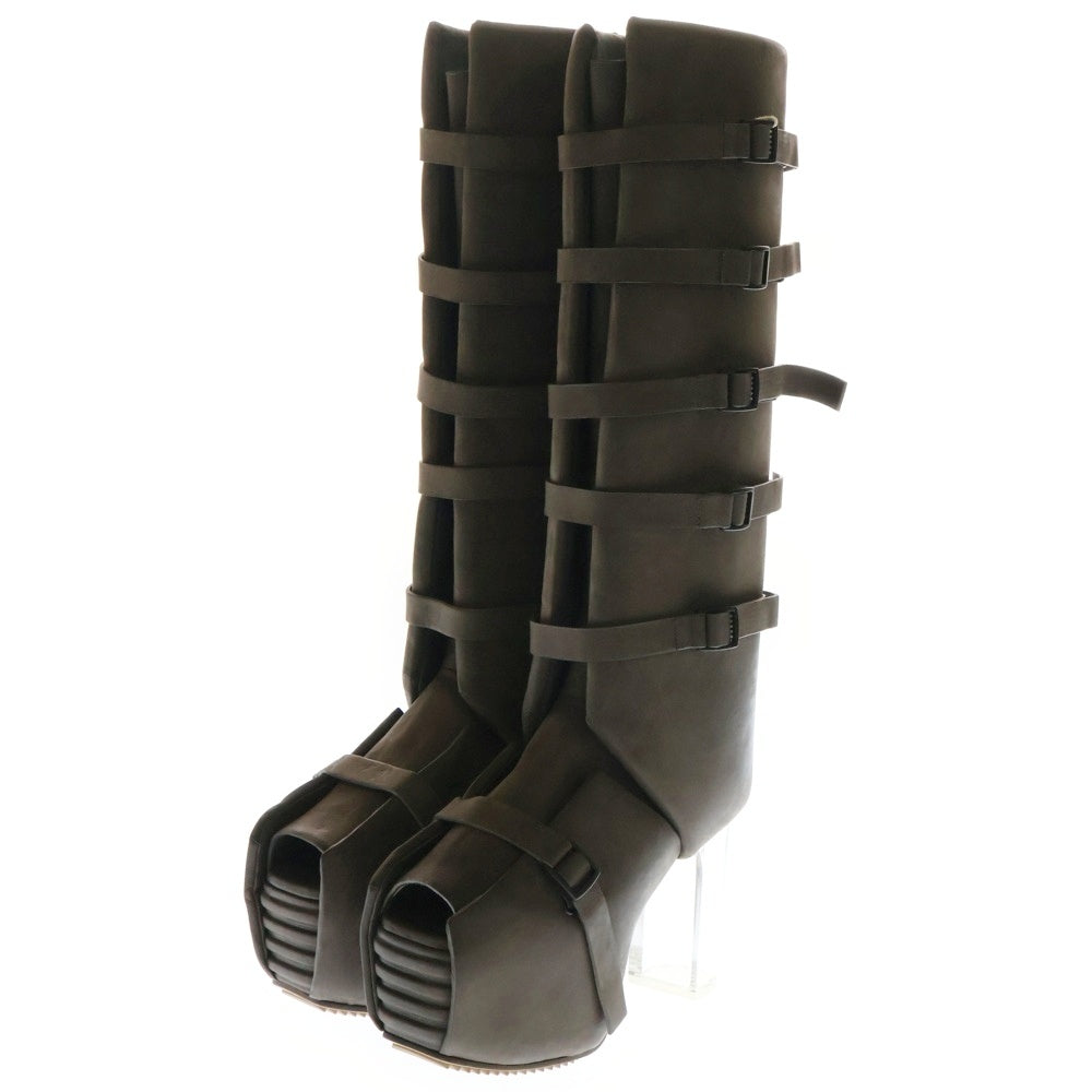 Rick Owens(リックオウエンス) OPEN TOE MICROSTRAP SPLINT ハイカットブーツ ブラウン RO02C1826 LWNGR0