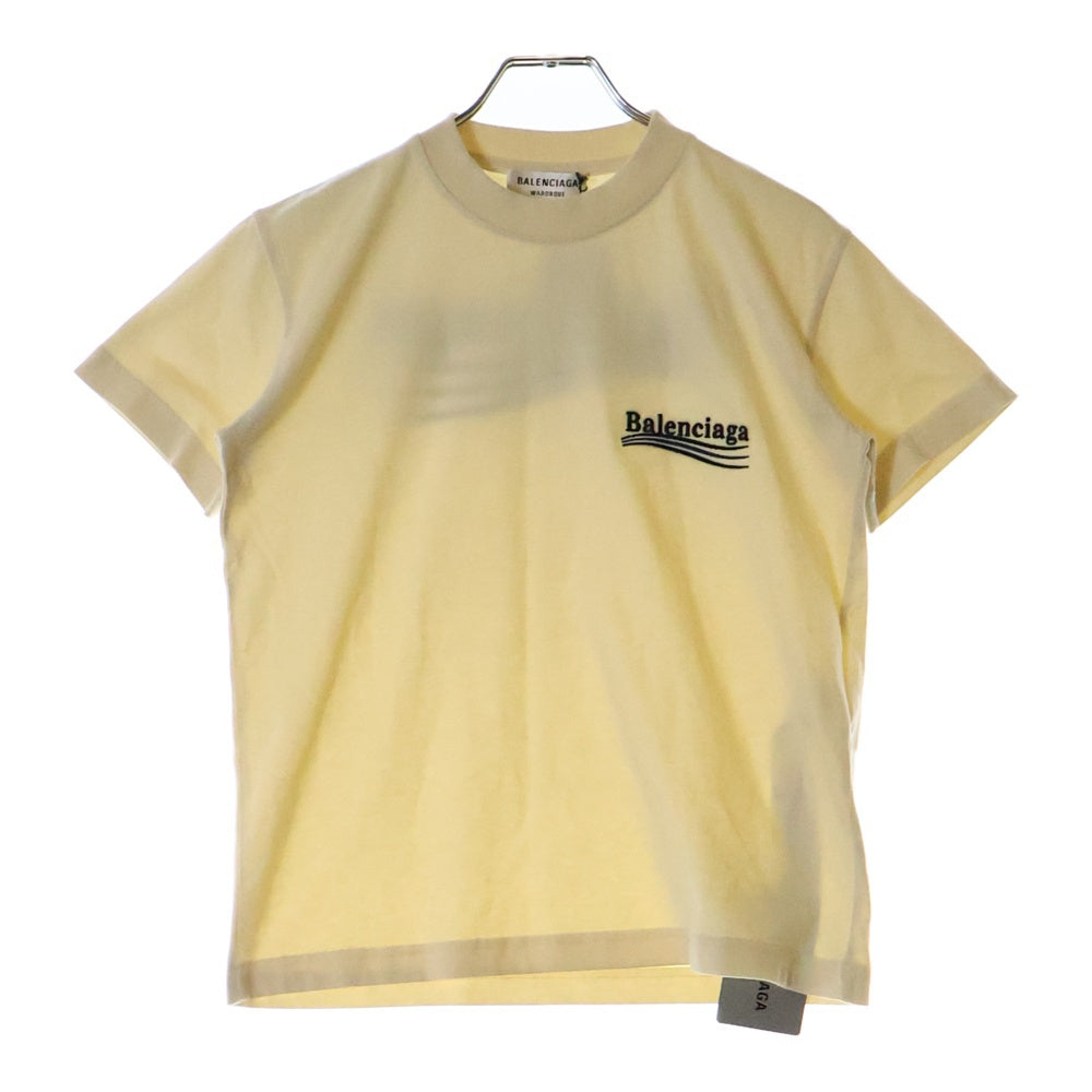 BALENCIAGA(バレンシアガ) 23SS フロント キャンペーンロゴ刺繍 半袖Tシャツ カットソー イエロー 612964 TKVJ1