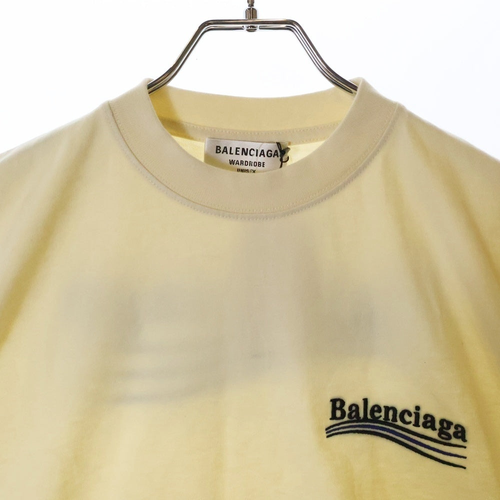 BALENCIAGA(バレンシアガ) 23SS フロント キャンペーンロゴ刺繍 半袖Tシャツ カットソー イエロー 612964 TKVJ1