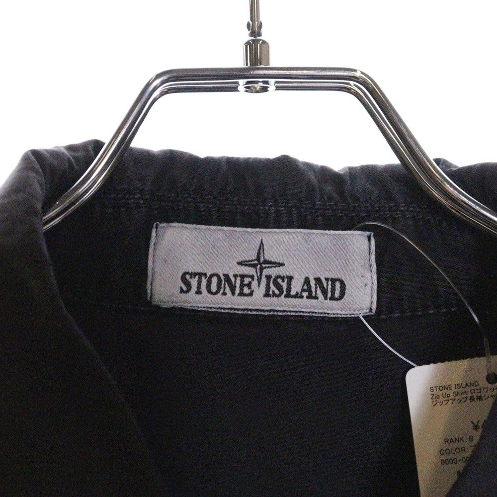 STONE ISLAND(ストーンアイランド) Zip Up Shirt ロゴワッペン ウォッシュド加工 ジップアップ長袖シャツ グレー 7615114WN