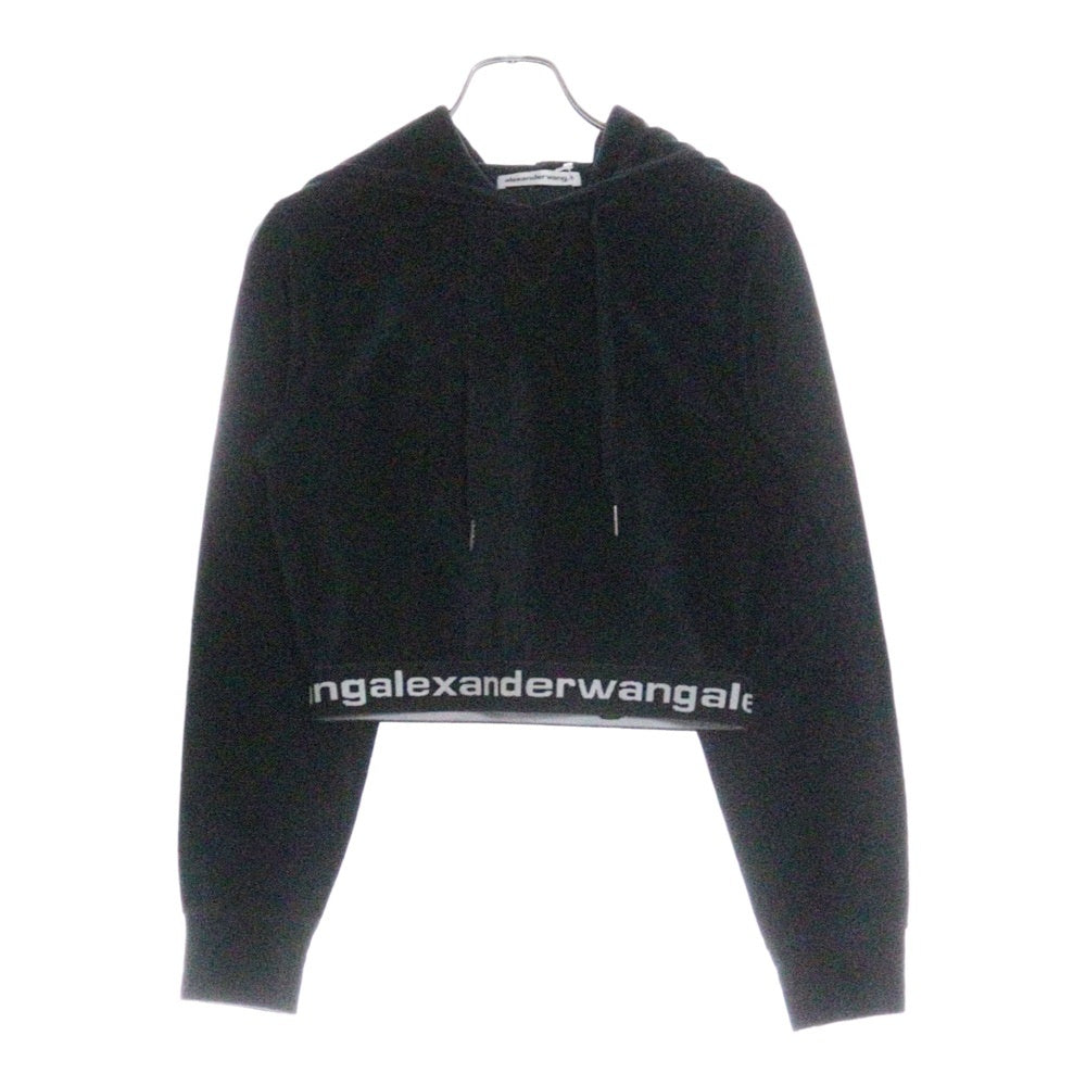 ALEXANDER WANG(アレキサンダーワン) Cropped Hoodie ベロアコーデュロイ プルオーバーパーカー フーディー ブラック レディース