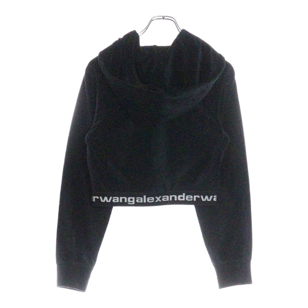 ALEXANDER WANG(アレキサンダーワン) Cropped Hoodie ベロアコーデュロイ プルオーバーパーカー フーディー ブラック レディース