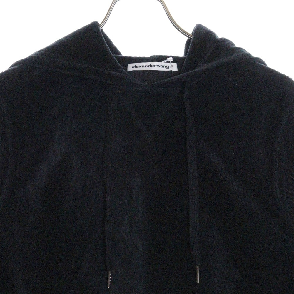 ALEXANDER WANG(アレキサンダーワン) Cropped Hoodie ベロアコーデュロイ プルオーバーパーカー フーディー ブラック レディース