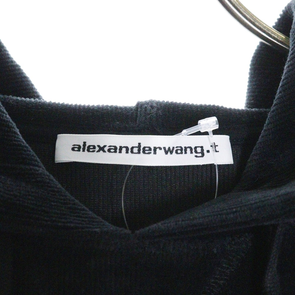 ALEXANDER WANG(アレキサンダーワン) Cropped Hoodie ベロアコーデュロイ プルオーバーパーカー フーディー ブラック レディース