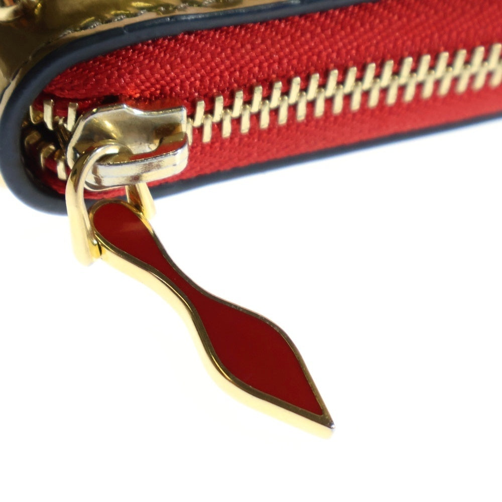CHRISTIAN LOUBOUTIN(クリスチャンルブタン) パネトーネ スタッズ ラウンドファスナー パテントレザーウォレット 長財布 1185053 ゴールド/レッド