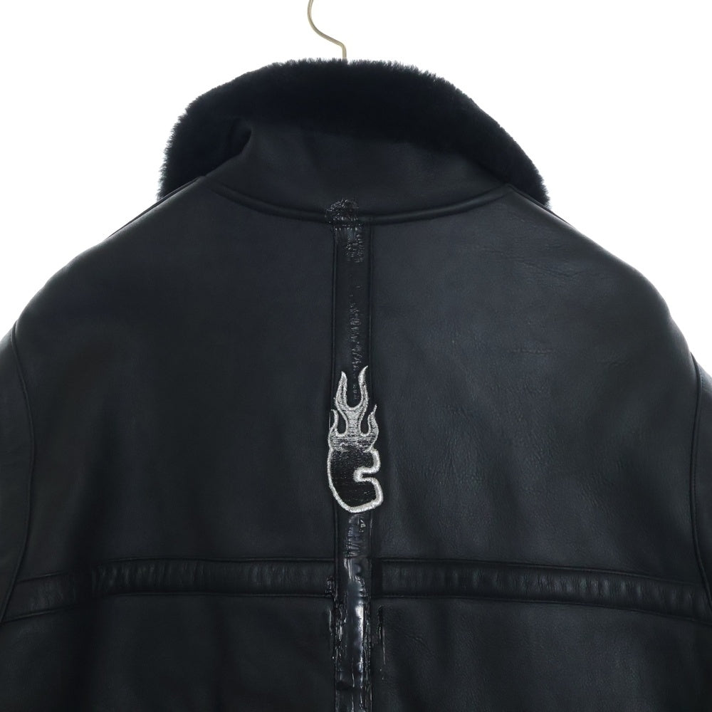 cvtvlist(カタリスト) Logo Embroidery Shearling Jacket ロゴ刺繍ムートンジャケット レザーボアジャケット ブラック
