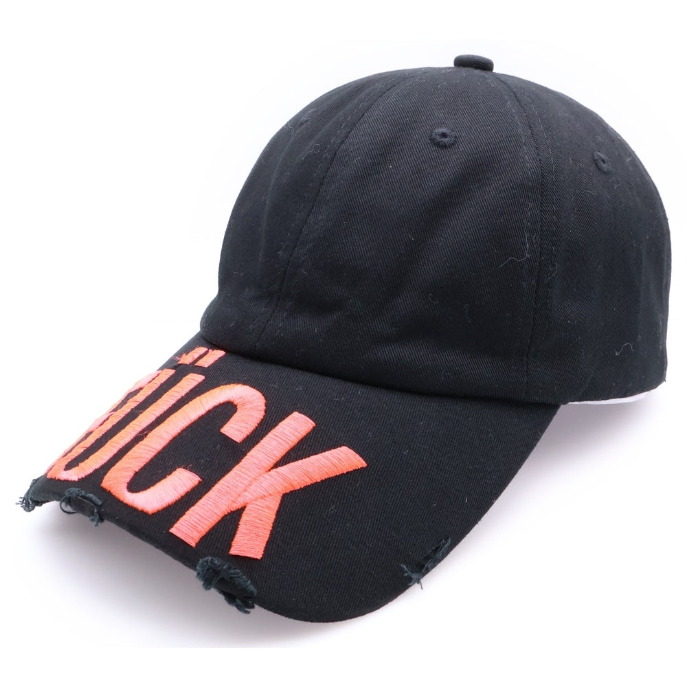 HYACYN(ハイアシン) CAP FUCK ダメージ加工 刺繍キャップ 帽子 ブラック