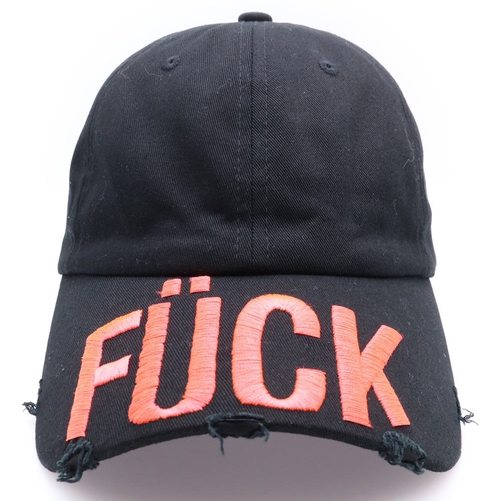 HYACYN(ハイアシン) CAP FUCK ダメージ加工 刺繍キャップ 帽子 ブラック