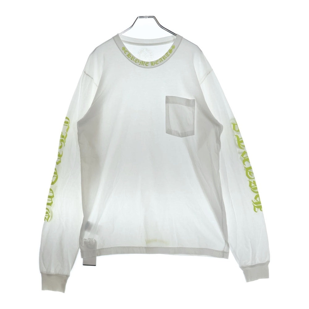 CHROME HEARTS(クロムハーツ) Neck Logo L/S TEE ネックロゴ ロングスリーブ長袖Tシャツ ホワイト/ネオンイエロー
