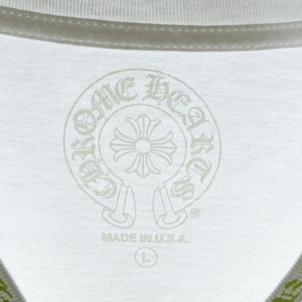 CHROME HEARTS(クロムハーツ) Neck Logo L/S TEE ネックロゴ ロングスリーブ長袖Tシャツ ホワイト/ネオンイエロー