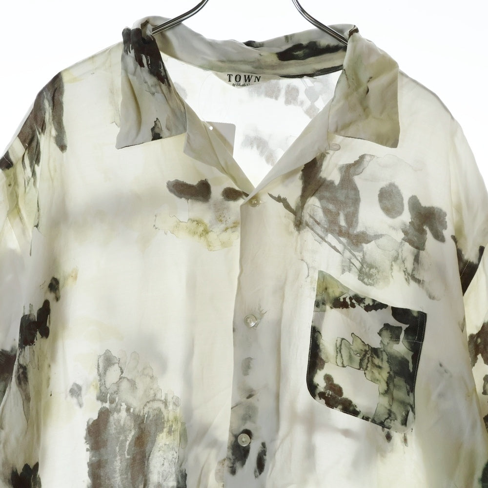TOWN By Shuttle Notes(タウンバイシャトルノーツ) 23SS 総柄レーヨン半袖シャツ ホワイト 23SS-SNTH-01