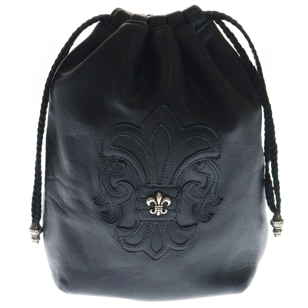 CHROME HEARTS(クロムハーツ) DRW STRNG SACK BSフレアドローストリングサックレザー巾着ハンドバッグ ブラック