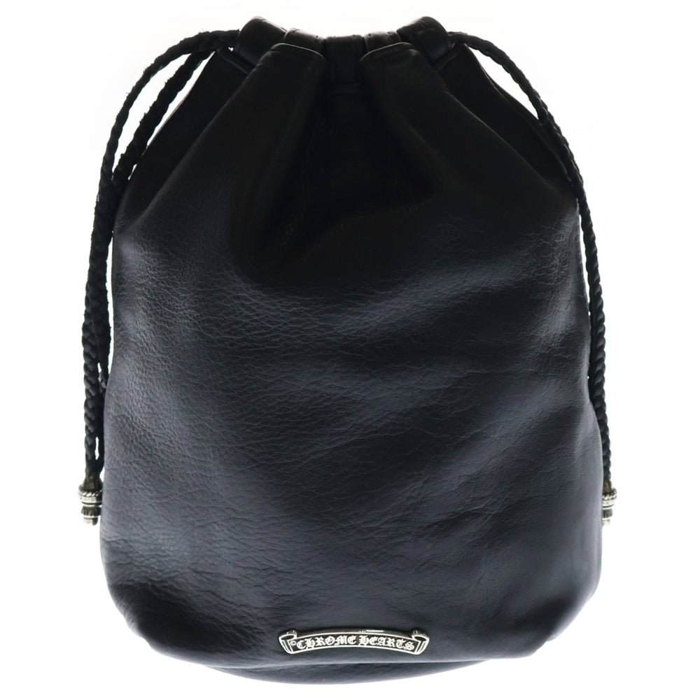 CHROME HEARTS(クロムハーツ) DRW STRNG SACK BSフレアドローストリングサックレザー巾着ハンドバッグ ブラック