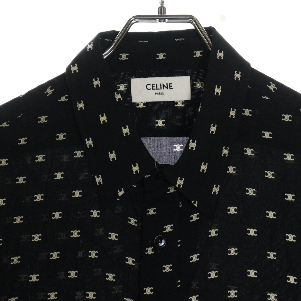 CELINE(セリーヌ) LOOSE SHIRT IN PRINTED VISCOSE トリオンフ総柄 ビスコース長袖シャツ ブラック 2C813387Z