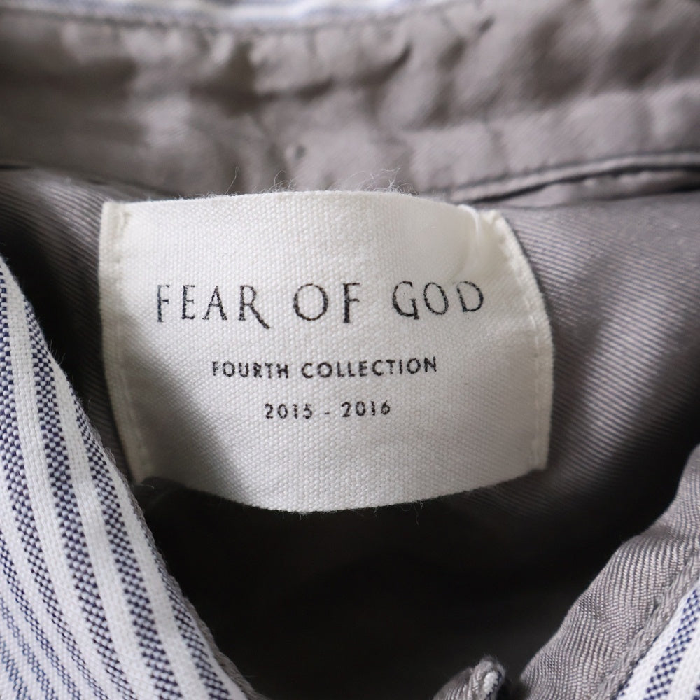 FEAR OF GOD ESSENTIALS(フィアオブゴッド エッセンシャルズ) 4th Collection DAD SHIRT ストライプ サイドジップ オープンカラー半袖シャツ ブルー/ホワイト