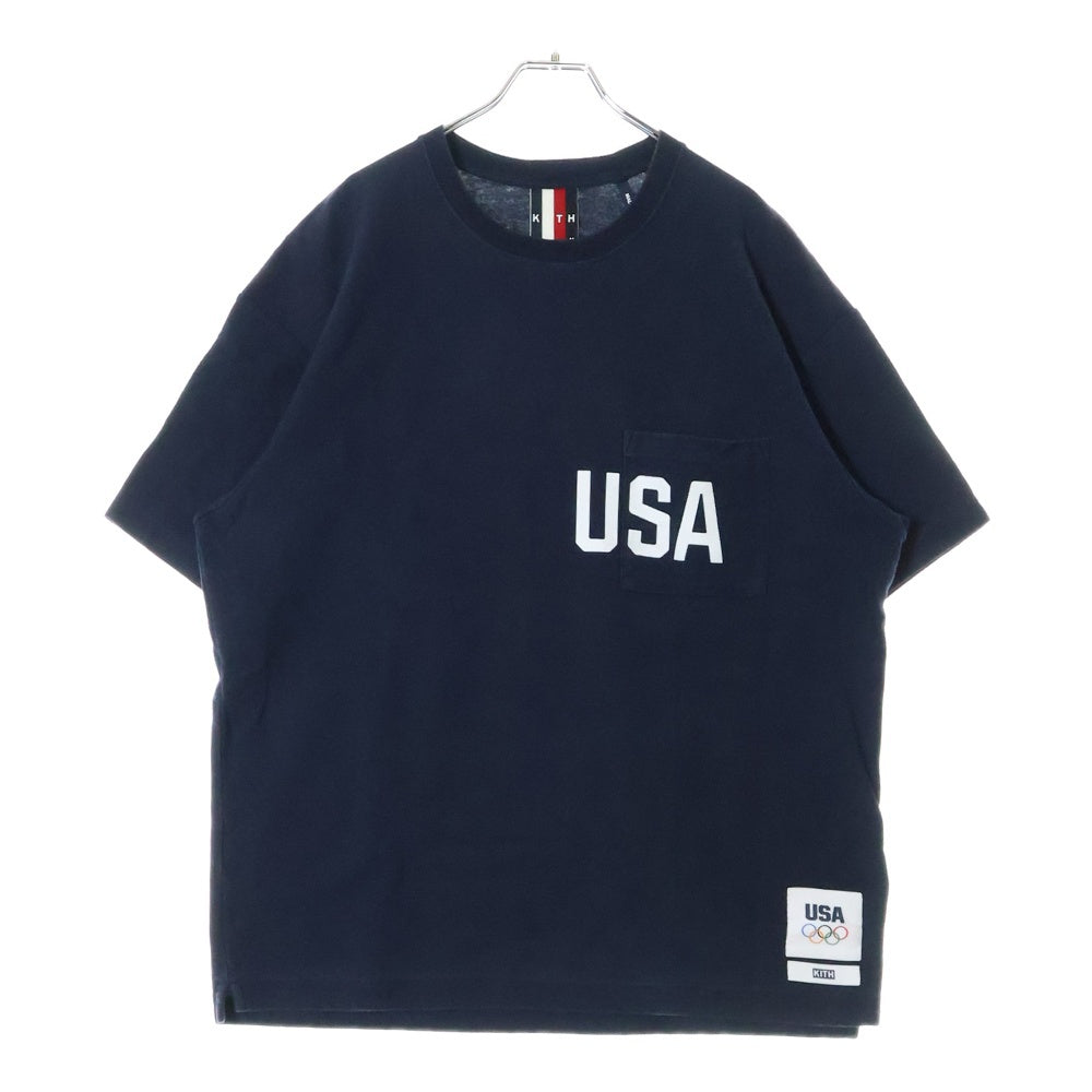 KITH(キス) USA Pocket Tee プリントデザイン クルーネック半袖Tシャツ カットソー ネイビー