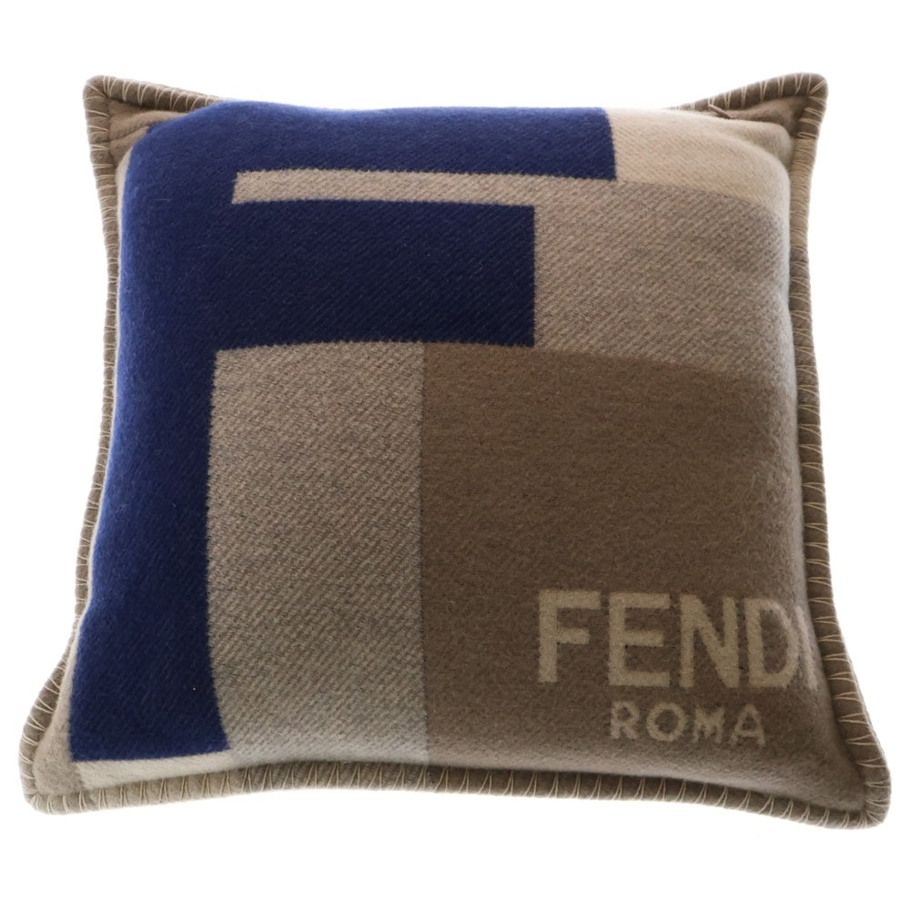 FENDI(フェンディ) カシミア FFジャガード クッション ブラウン/ネイビー
