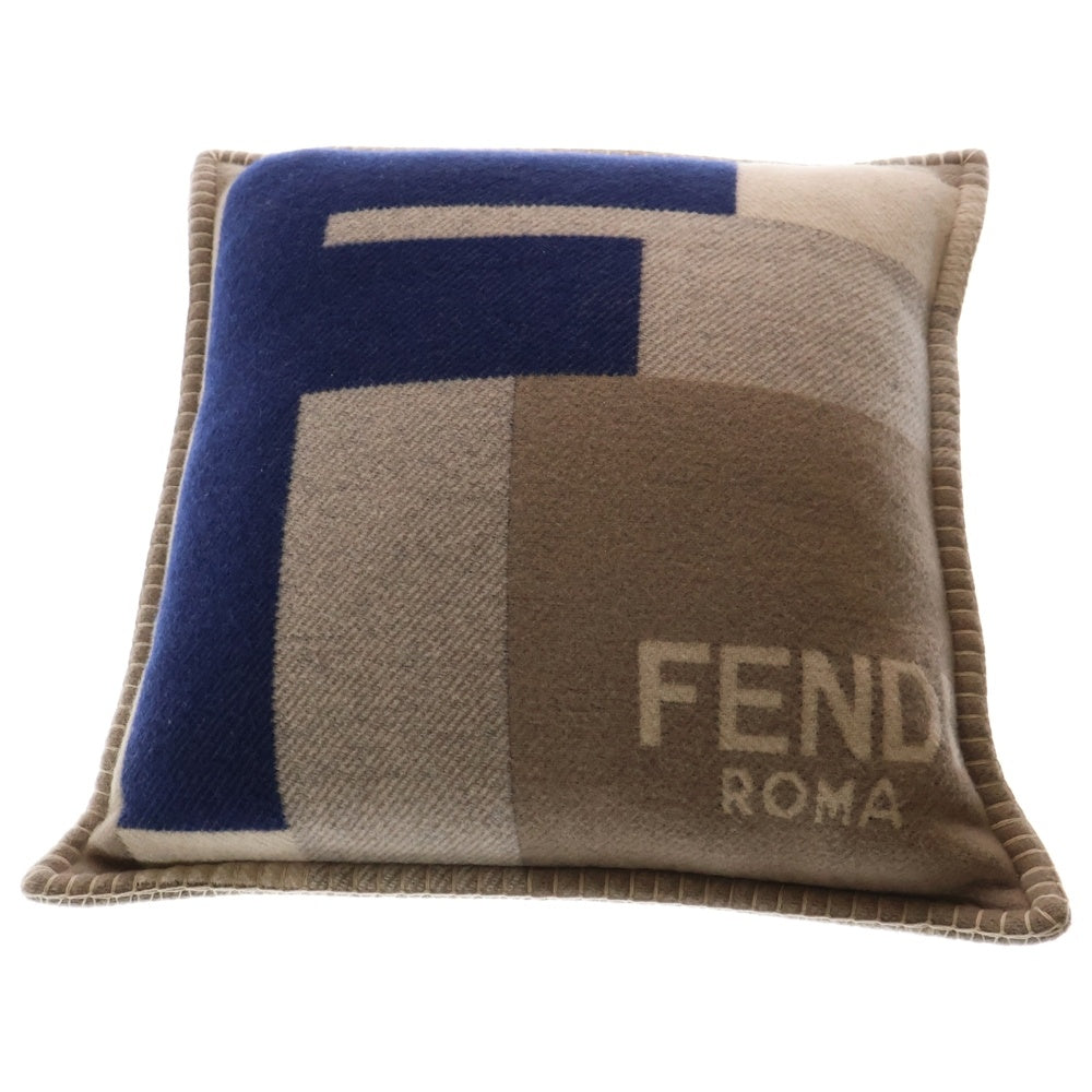FENDI(フェンディ) カシミア FFジャガード クッション ブラウン/ネイビー