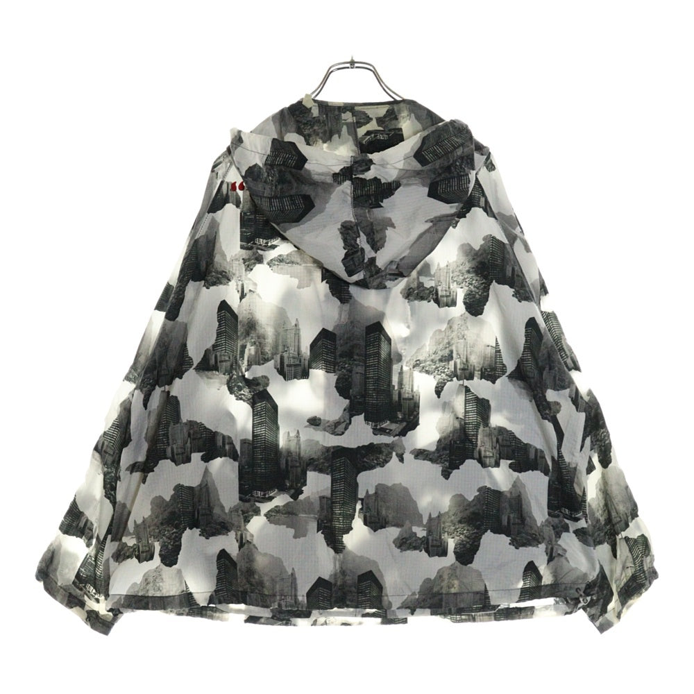 OFF-WHITE(オフホワイト) 16AW Nylon Hoodie ハーフジップ 総柄ナイロンパーカー フーディー ホワイト/ブラック