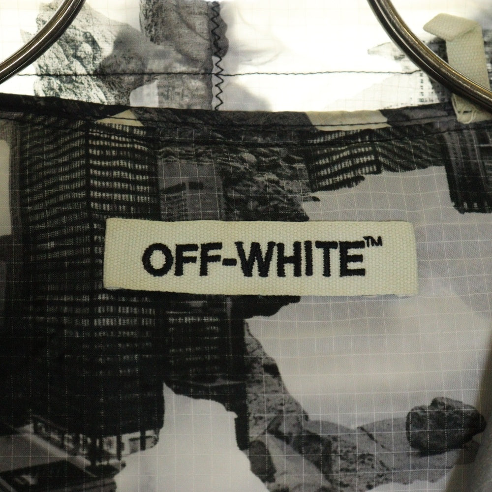 OFF-WHITE(オフホワイト) 16AW Nylon Hoodie ハーフジップ 総柄ナイロンパーカー フーディー ホワイト/ブラック