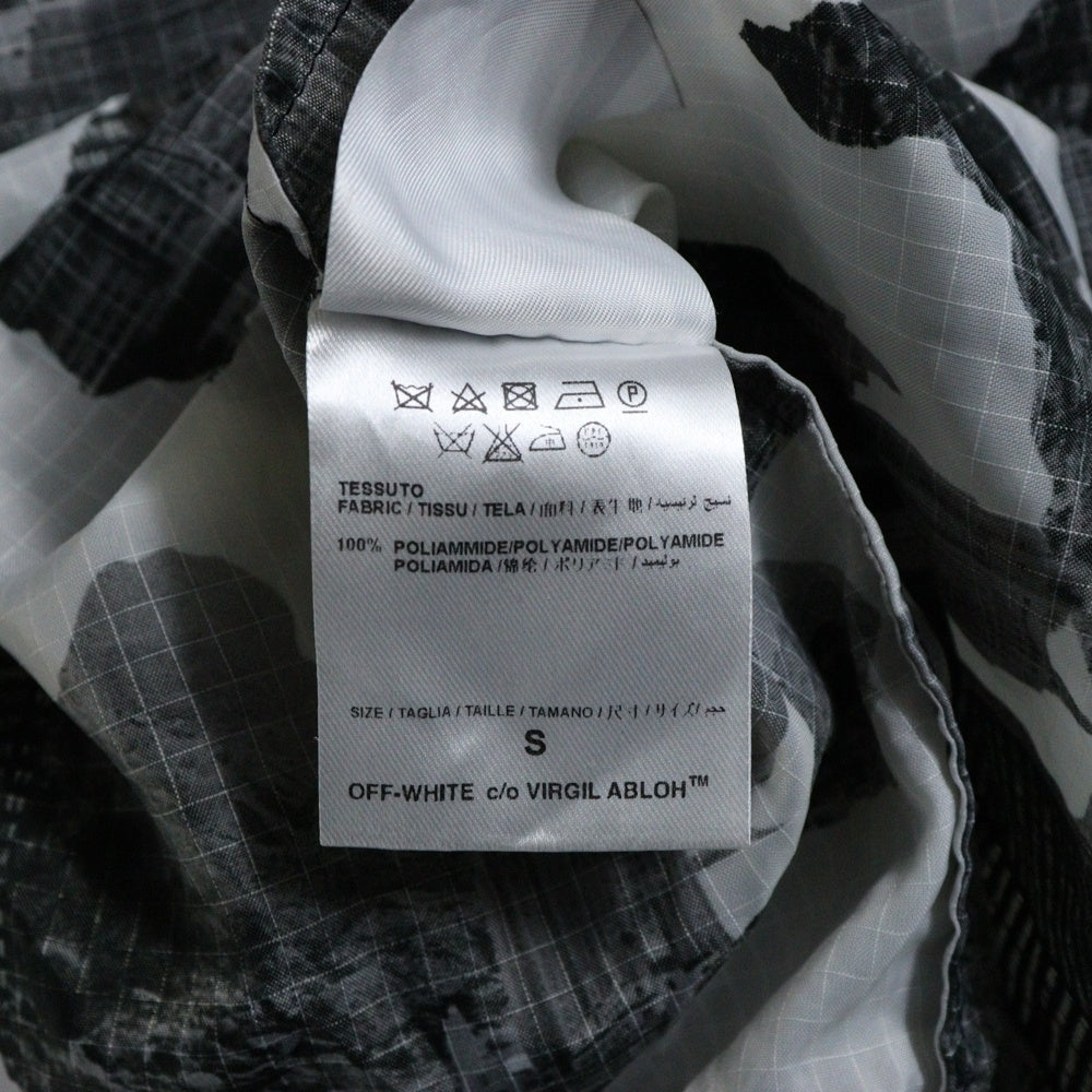 OFF-WHITE(オフホワイト) 16AW Nylon Hoodie ハーフジップ 総柄ナイロンパーカー フーディー ホワイト/ブラック