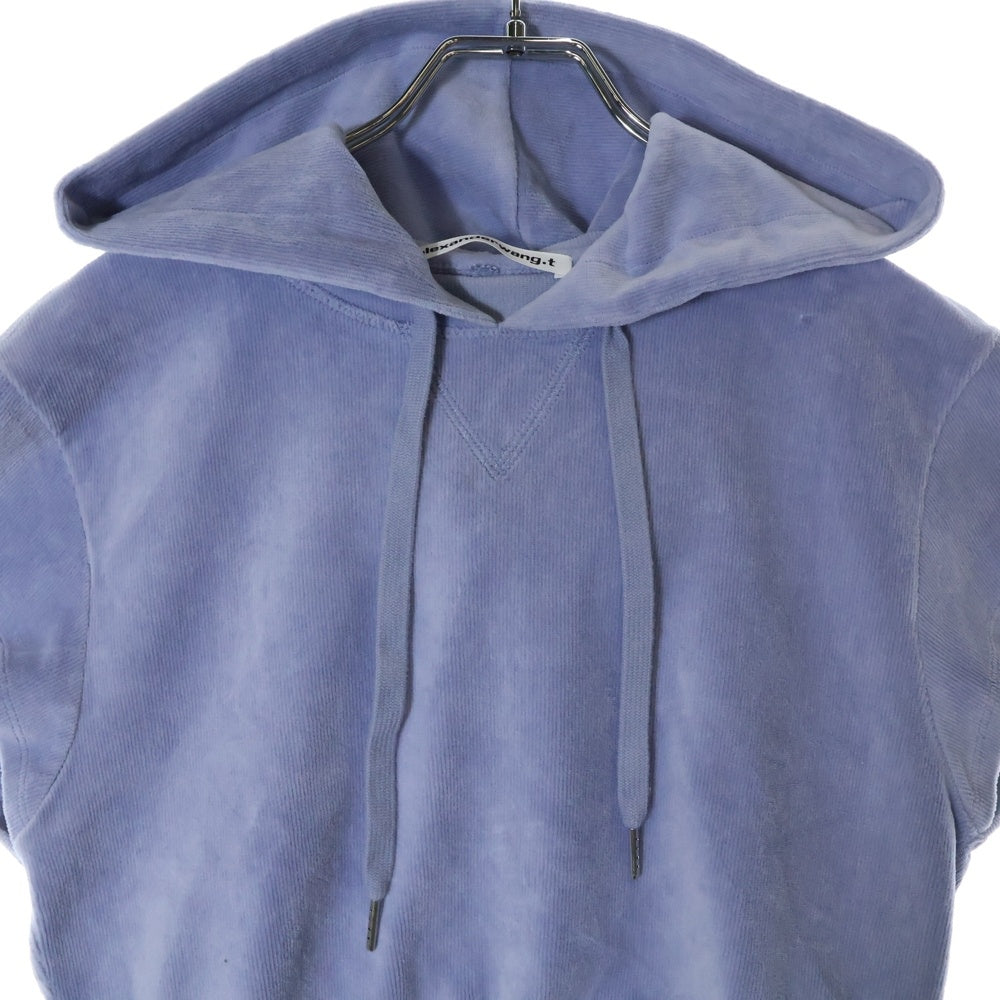 ALEXANDER WANG(アレキサンダーワン) Cropped Corduroy Hoodie クロップド コーデュロイ プルオーバーパーカー フーディー ブルー レディース 4CC1201106