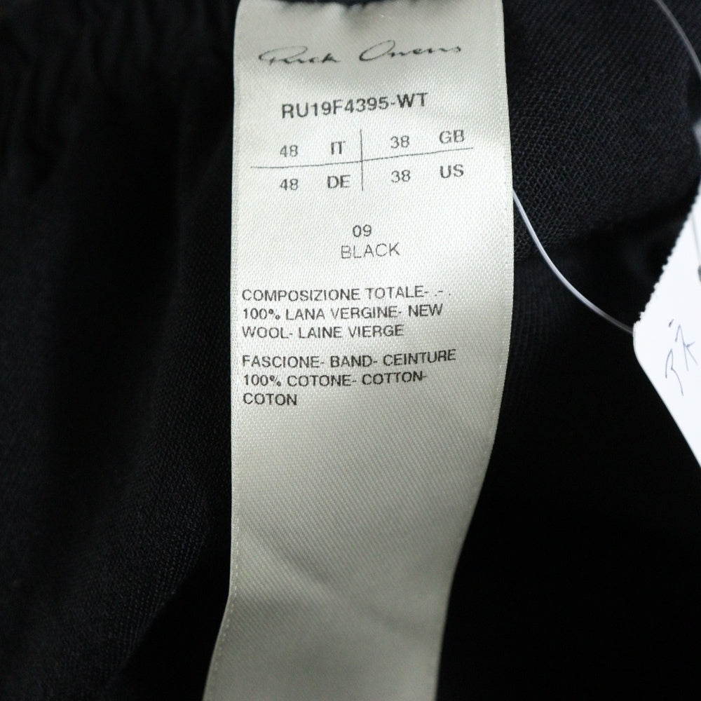 Rick Owens(リックオウエンス) 19AW Astaire Pants アステア ウールドローストリングパンツ ブラック RU19F4395-WT