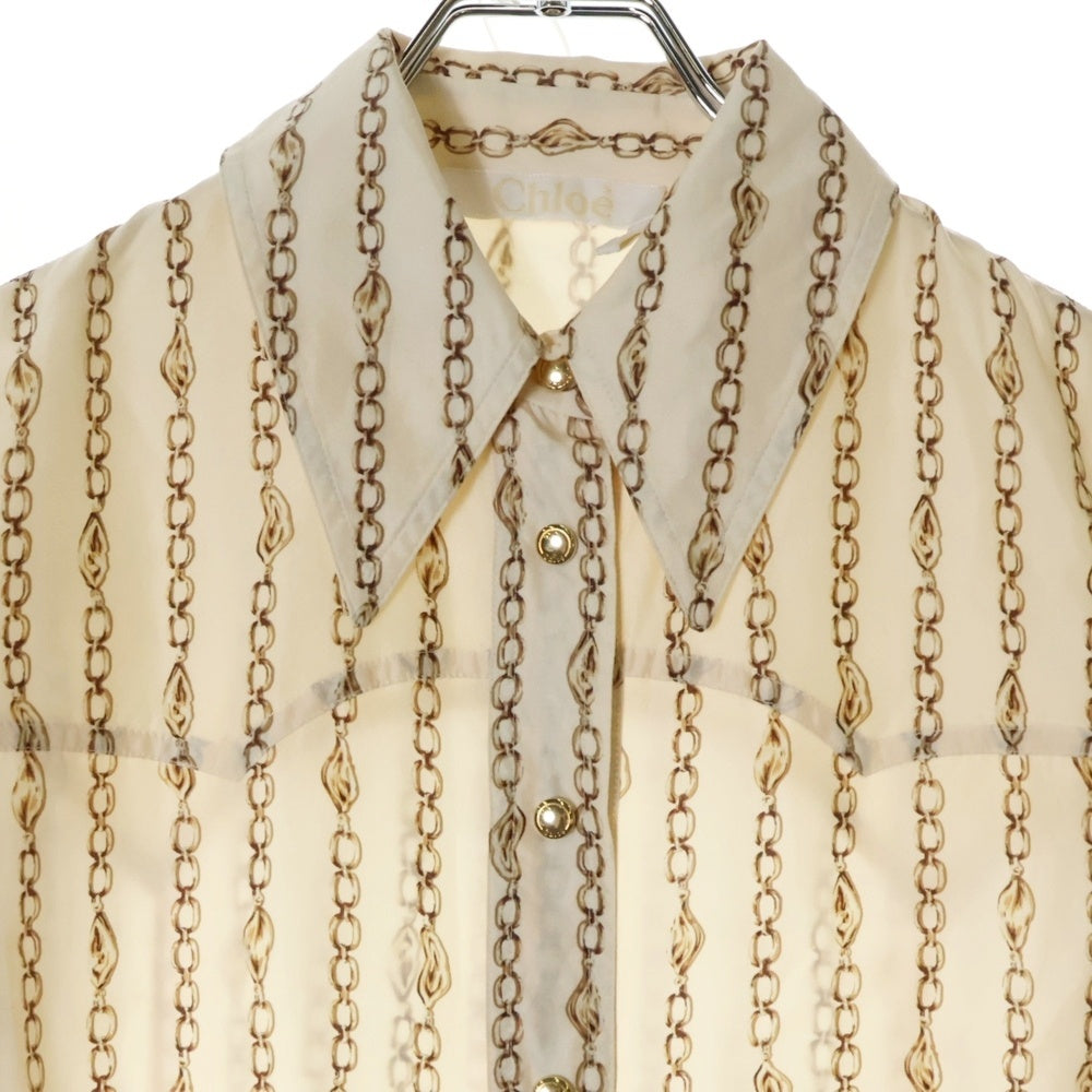 Chloe(クロエ) Silk Shirt 金ボタン 総柄長袖シルクシャツ ベージュ レディース CHC19AHT6333524T34