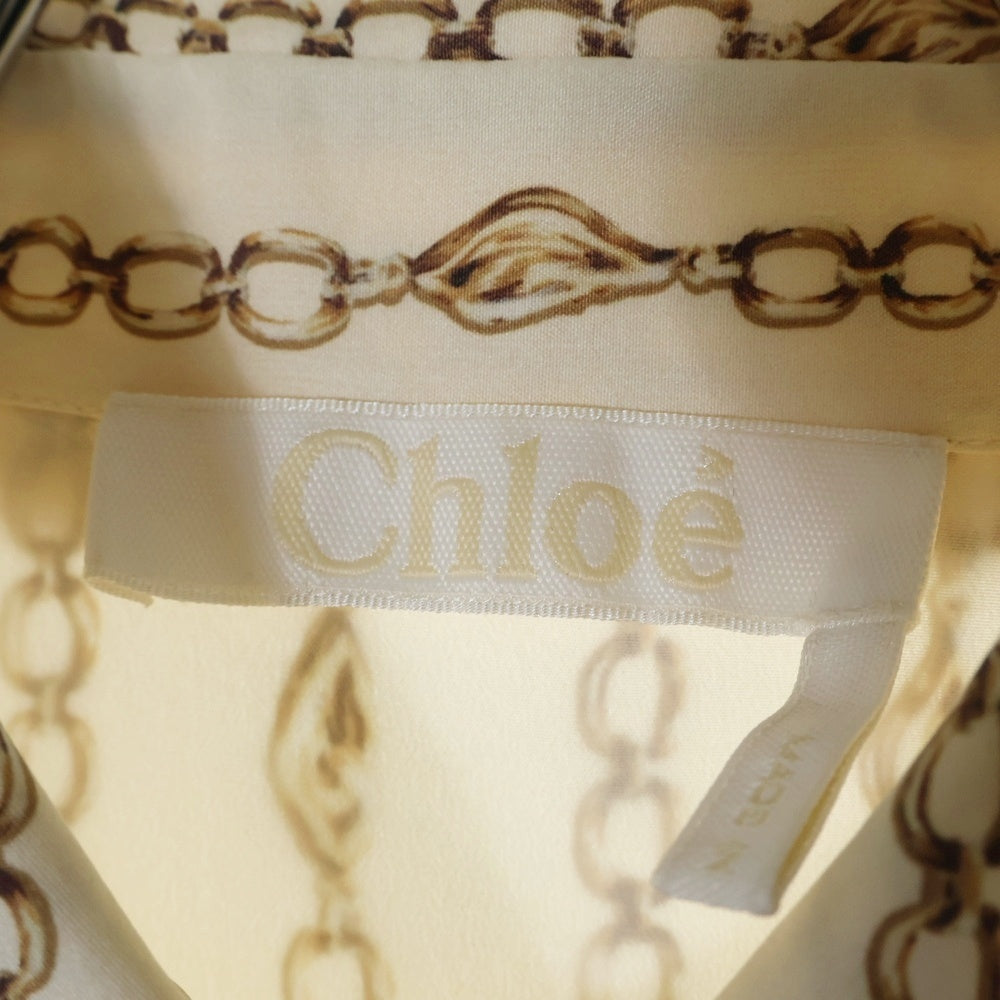 Chloe(クロエ) Silk Shirt 金ボタン 総柄長袖シルクシャツ ベージュ レディース CHC19AHT6333524T34
