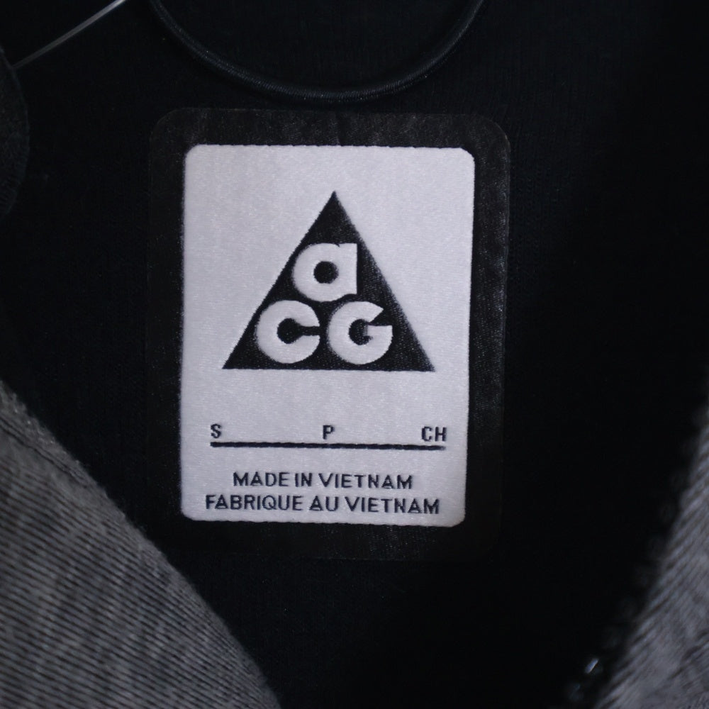 NIKE ACG(ナイキエーシージー) Tech Fleece Funnel Hoodie テックフリースファンネルフーディー ロゴプリントコットンジップアップパーカー 851974-091 グレー