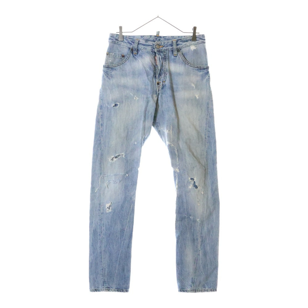 DSQUARED2(ディースクエアード) 10AW スキニーデニムパンツ ダメージ加工 ボタンフライ インディゴ S74LA0302