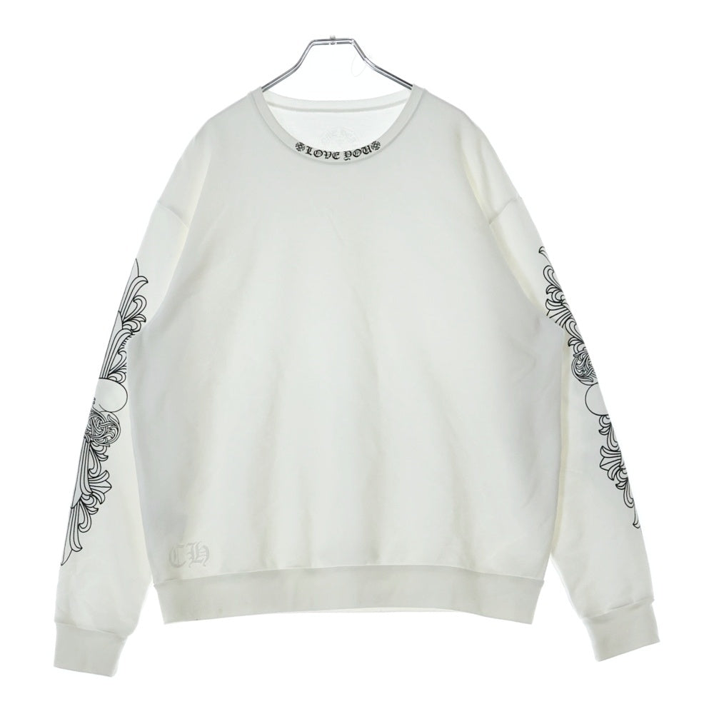 CHROME HEARTS(クロムハーツ) LOVE YOU CREW SWTSHRT フローラルクロスハートプリント クルーネックスウェットトレーナー ホワイト